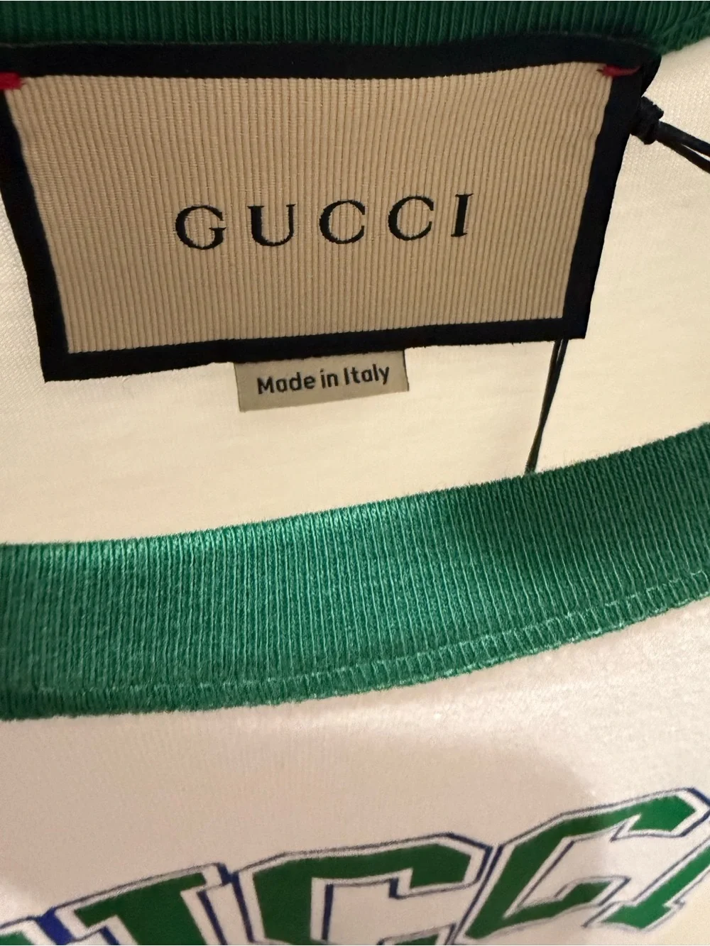 Gucci White Tank Top with Green Trim and Green Logo